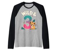 Wild And 3 Funny 3rd Birthday Cute Lion Ragazzi Ragazze Maglia con Maniche Raglan