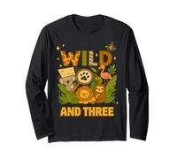 Wild And Three, Safari Jungle Animal, per Ragazzi e Ragazze, per Il Terzo Compleanno Maglia a Manica