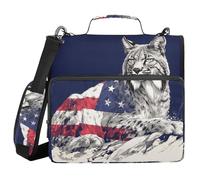 Wild Animal Caracal 4 luglio Giorno dell'Indipendenza 3 anelli 3,8 cm Organizer da ufficio con manico e tracolla rimovibile multi-tasca portfolio portatile per ufficio scuola