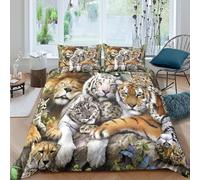 Wild animalscopripiumino microfibra 3 pezzi motivo 3D con cerniera Jungle wildlife art Set Di Copripiumino incluso federe aiosa morbida for ragazzi Super king（260x220cm）