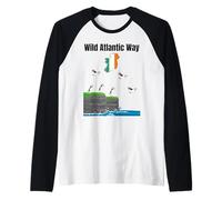 Wild Atlantic Way Puffin Colony Ireland Mappa Viaggio Souvenir Maglia con Maniche Raglan