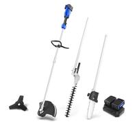 Wild Badger Power 40 V Cordless Weed Wacker, decespugliatore/tagliabordi, tagliasiepi e lama decespugliatore, sega a palo, kit multiuso 4 in 1 con 2 batterie da 20 V 4 Ah e 1 caricabatterie, blu