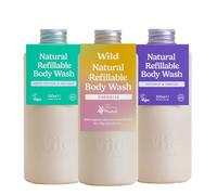 Wild Bagnoschiuma naturale ricaricabile 300ml - 3 ricariche di gel doccia in varie profumazioni - Aromi Coconut & Vanilla, Fresh Cotton e Energise