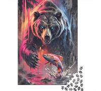 Wild Bear Fishing Art Print Puzzle Impossible 1000Pcs Decorazione Per La Casa. Giochi Rilassamento E Intelligence Per Adulti E Bambini Da 12 Anni 52x38cm/1000pcs