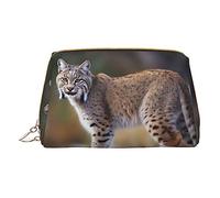 Wild Bobcat, trousse da viaggio con stampa di bobcat, organizer per cosmetici, trousse in pelle con cerniera, borsa da toilette da donna, colore bianco, taglia unica, bianco, Taglia unica