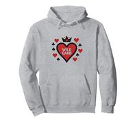 Wild Card Regina di Cuori Poker Casino Gambler Royal Felpa con Cappuccio, Unisex per Adulti, Grigio Melange, S