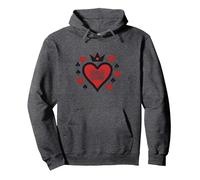 Wild Card Regina di Cuori Poker Casino Gambler Royal Felpa con Cappuccio, Unisex per Adulti, Grigio Scuro, XXL