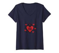 Wild Card Regina di Cuori Poker Casino Gambler Royal Maglietta con Collo a V, Donna, Navy, M