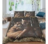 Wild cats cuddlingcopripiumino ultra microfibra 3 Pezzi stampa di 3D con cerniera Nature wildlife art Set Di Copripiumino con federe per cuscini traspirante for adulti Super king（260x220cm）
