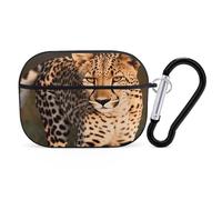 Wild Cheetah - Custodia protettiva antiurto per auricolari Airpods Pro di seconda generazione, con moschettone, anti-caduta, colore nero