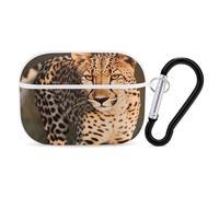 Wild Cheetah - Custodia protettiva antiurto per auricolari Airpods Pro di seconda generazione, con moschettone, anti-caduta, colore bianco