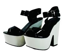 Wild Diva Donna Elfi-03 Vernice Punta Aperta Plateau Tacchi Bianco Nero US 7