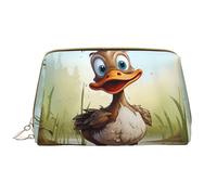 Wild Duck - Trousse per cosmetici in pelle, impermeabile, da viaggio, con cerniera, da donna, colore marrone, bianco, Taglia unica