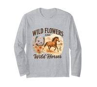 Wild Flowers And Wild Horses Western Watercolor Graphic Maglia a Manica