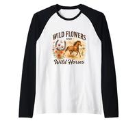 Wild Flowers And Wild Horses Western Watercolor Graphic Maglia con Maniche Raglan
