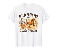 Wild Flowers And Wild Horses Western Watercolor Graphic Maglietta