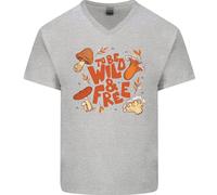 Wild & Free Mushroom Foraging Nature Uomo V-Neck Cotton T-Shirt