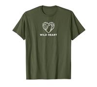 Wild Heart Geometrico Lupo Natura Amante Maglietta, Uomo, Oliva, L