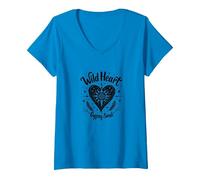 Wild Heart Gypsy Soul Bohemian Spirit Celestial Maglietta con Collo a V, Donna, Zaffiro, XL