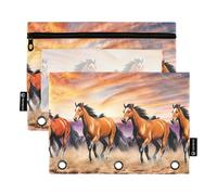 Wild Horses - Astuccio per matite polveroso con 3 anelli, con cerniera, pastelli, per la scuola, con tasche trasparenti per ragazzi, 24,9 x 18 cm, confezione da 2