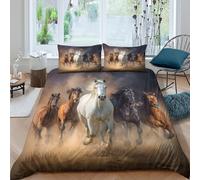Wild horses gallopingcopripiumino microfibra 3 pezzi motivo 3D cerniera nascosta Dynamic animal art Set Di Copripiumino con federe per cuscini soffice for bambini e adolescenti Super king（260x220cm）