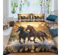 wild horses gallopingcopripiumino microfibra 3 pezzi motivo 3D con cerniera nature landscape Set Di Copripiumino con federe per cuscini soffice morbido e comodo for adulti Super king（260x220cm）
