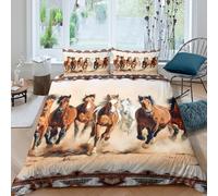 Wild horses gallopingcopripiumino microfibra morbida 3 Pezzi stampa 3D cerniera nascosta Western art style Set Di Copripiumino con federe per cuscini soffice for adulti Super king（260x220cm）