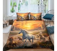 Wild horses gallopingcopripiumino morbida microfibra 3 pezzi motivo 3D con cerniera Fantasy landscape Set Di Copripiumino incluso federe aiosa morbida for ragazzi Super king（260x220cm）