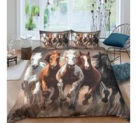 Wild horses gallopingSet Di Copripiumino microfibra 3 Pezzi stampa di 3D cerniera nascosta Dynamic equine art copripiumino con federe traspirante ultra morbido for coppie Super king（260x220cm）