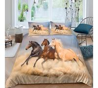 Wild HorsesSet Di Copripiumino morbida 3 pezzi motivo 3D con cerniera Desert Wildlife copripiumino con federa traspirante ultra morbido e traspirante for bambini adulti ragazzi Super king（260x220cm）