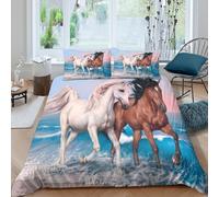 Wild horsesSet Di Copripiumino ultra microfibra 3 pezzi motivo 3D con cerniera Fantasy art style copripiumino con federe soffice ultra morbido for ragazze Super king（260x220cm）