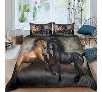 Wild horsesSet Di Copripiumino ultra microfibra 3 Pezzi stampa 3D con cerniera Fantasy art style copripiumino con federe traspirante ultra morbido for ragazze Super king（260x220cm）