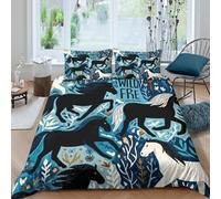 Wild horsesSet Di Copripiumino ultra microfibra Set di 3 Pezzi stampa di 3D con cerniera Nature illustration style copripiumino con federe traspirante ultra morbido for coppie Super king（260x220cm）