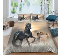Wild horsesSet Di Copripiumino ultra Set di 3 Pezzi stampa 3D con cerniera Dynamic wildlife art copripiumino incluso federe aiosa ultra morbido e traspirante for bambini Super king（260x220cm）