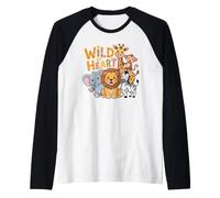 Wild Jungle Cuore Carino Animali Safari Bambini Maglia con Maniche Raglan