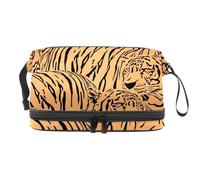 Wild Life Animal Tiger - Trousse a doppio strato, per donne e ragazze, trousse da viaggio per trucchi, pratica borsa organizer con scomparto per pennelli, Multi, 27x15x14 cm/10.6x5.9x5.5 in, Beauty