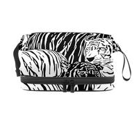 Wild Life - Trousse a doppio strato con tigre, per donne e ragazze, trousse da viaggio per trucchi, pratica borsa organizer con scomparto per pennelli, Multi, 27x15x14 cm/10.6x5.9x5.5 in, Beauty case