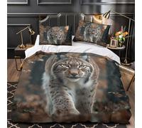 Wild Lynx Walking Set Di Copripiumino microfibra ultra morbida 3 Pezzi stampa 3D con federa Foresta Wildlife Set Di Copripiumino con federa per cuscini soffice for adolescenti Super king（260x220cm）