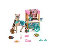 Wild Manes Cavallo con carretto Cocoa’s Bakery Café articolato con Criniera Pettinabile e Accessori Inclusi - Carretto del Bar con Ruote, Pasticcini e Bevande - Perfetto per Bambini dai 3 Anni in su