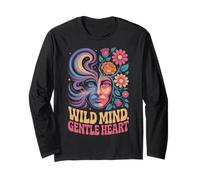 Wild Mind Gentle Heart Psichedelico Face Flowers Maglia a Manica