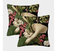 Wild Mushroom-botanical Illustration Style Federe Cuscini Per Divano Decorative Art Fodere Per Cuscini 2 Pezzi Quadrate Poliestere Sedia Camera Da Letto 50x50cm