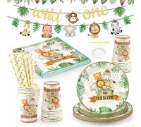 Wild One Decorazioni Compleanno 1 Anno Piatti e Bicchieri Stoviglie per Feste di Compleanno Bambino 126 Pezzi per 25 Ospiti per Ragazzi Ragazza