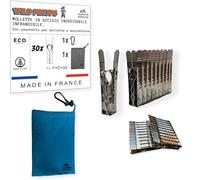 Wild PinUps:30 mollette da bucato inox Pincinox infrangibili con porta mollette bucato e moschettone. Per lavanderia, stendibiancheria, stendino, alimenti. Mollettine robuste, durature, Made in France