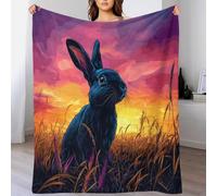 Wild Rabbit Sitting In Long Grass Coperta in Flanella Con Stampa 3D, Plaid Morbido E Soffice Stile Fantasy Forest Animal Wilderness Per Divano Letto, 60x80inch(150x200cm)