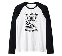 Wild Raccoon Rock n Roll Mano Segno Animale Grafico Maglia con Maniche Raglan