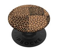 Wild Safari Animal Patchwork Beige Pattern Collage PopSockets PopGrip Adesivo