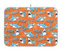 Wild Sharks - Tappetino assorbente per scolapiatti da cucina, reversibile, 45 x 60 cm, colore: arancione
