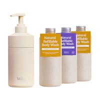 Wild Starter Kit Bagnoschiuma | Flacone Avorio | 3 Ricariche | Profumazioni Coconut & Vanilla, Honey & Almond e Amber & Oud | 95% ingredienti naturali | Senza solfati, parabeni o SLES