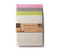 Wild & Stone Strofinacci Svedesi da Cucina, 4 Pezzi, 20 x 18 cm, 70% Cellulosa Certificata FSC e Cotone, Zero Microplastiche, Alternativa Riutilizzabile ai Rotoli di Carta
