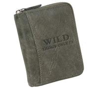WILD THINGS ONLY !!! Portafoglio da uomo vera pelle con zip a tutto tondo e protezione RFID, Grigio